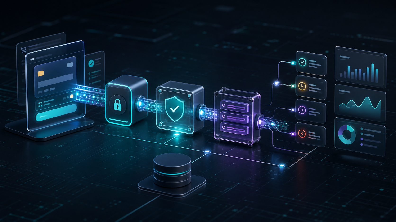 Secure payment webhook pipeline with checkout events, verification gates, retry queues, and revenue dashboards.